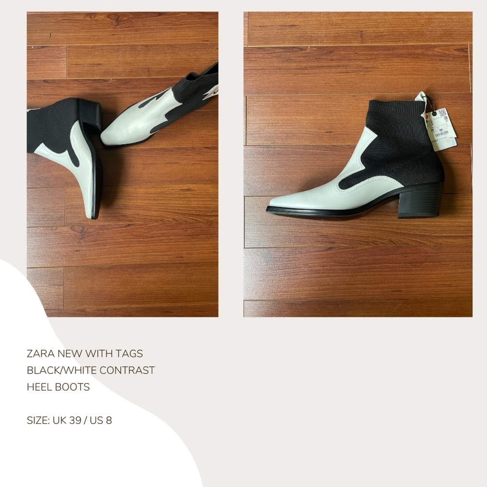 Zara contrasting stretch heeled cowboy ankle boots